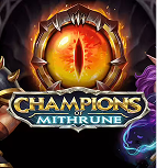 Slot Champions of Mithrune: guerriero fantasy con arma luminosa, sfondo con drago, tema mitico